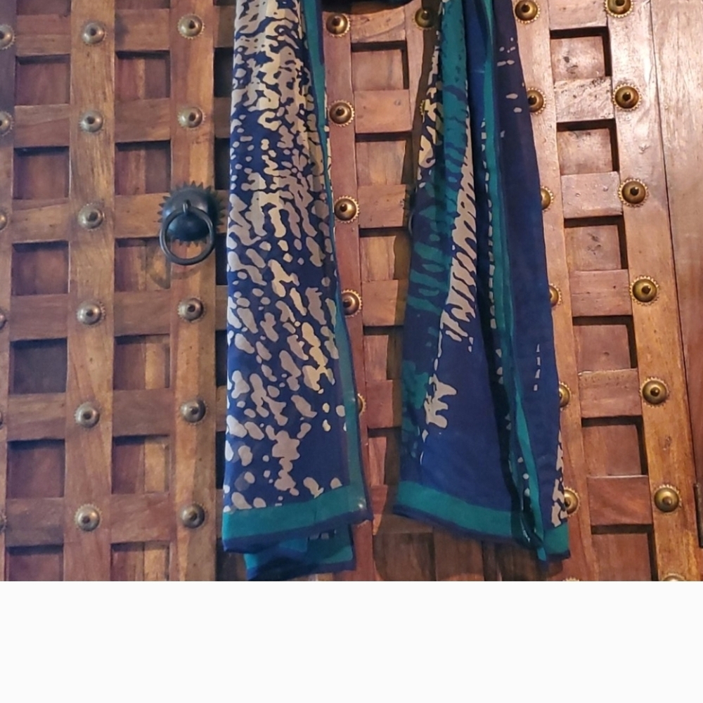 Chipie Blue and Cream Patterned Chiffon Rectangle Scarf